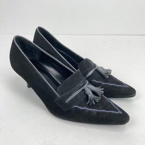 Bijou! Black Suede Tassel Kitten Heel 7